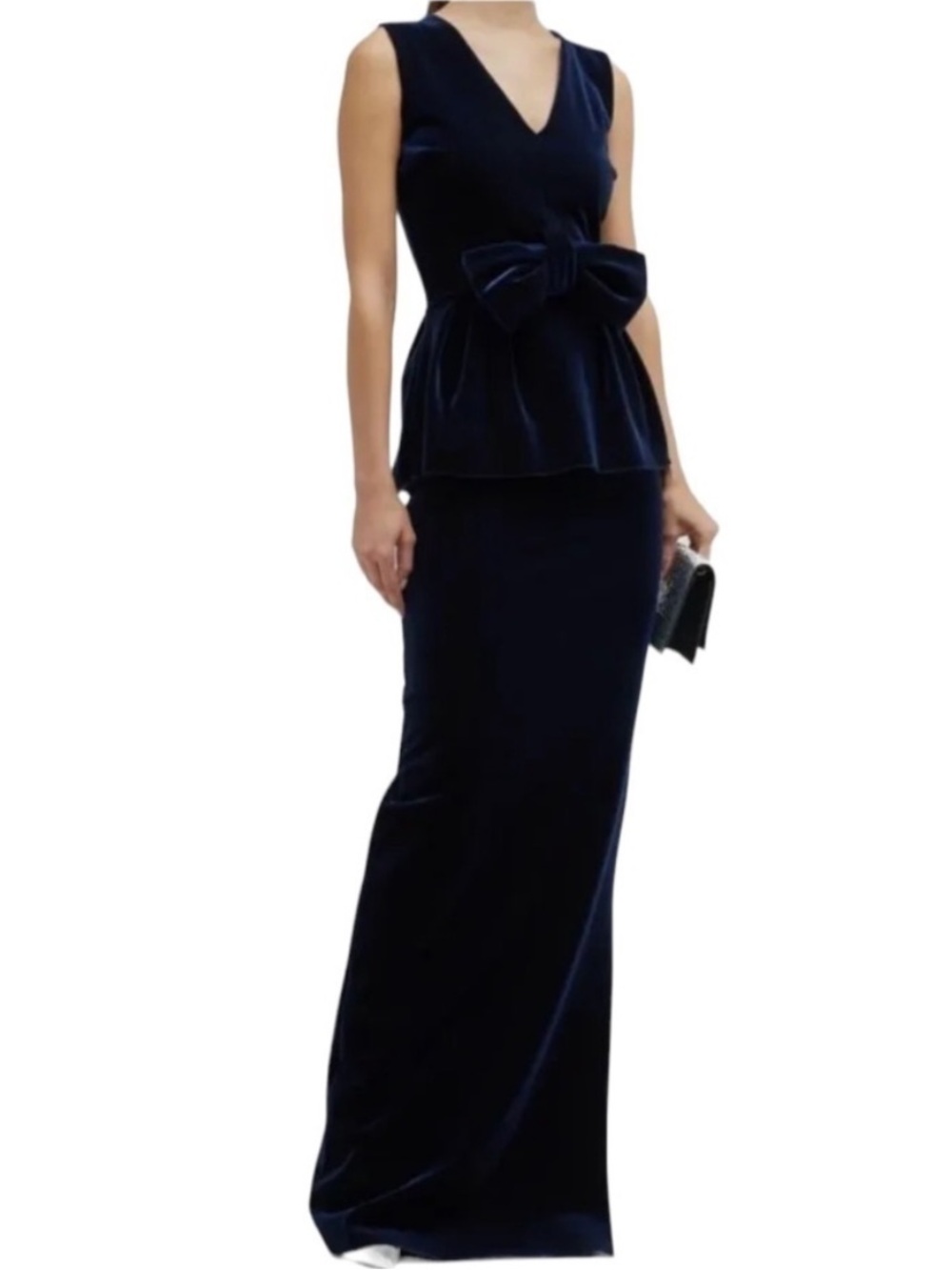 NEW NWT Chiara Boni La Petite Robe Fiamma Velvet Long Maxi Gown Blue Notte Navy